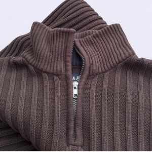 Vintage Nautica Jeans Co Brown Chunky Rib Knit Quarter Zip Sweater L/XL